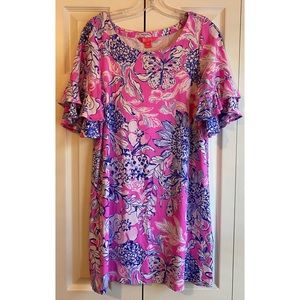 Lilly Pulitzer Lula Dress Pink Tropics Sun Drenched Lg Great Preowned Condition